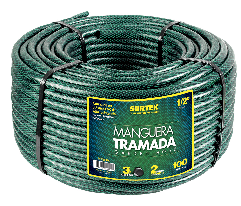 Manguera para jardín tramada verde en rollo 1", 50 m Surtek