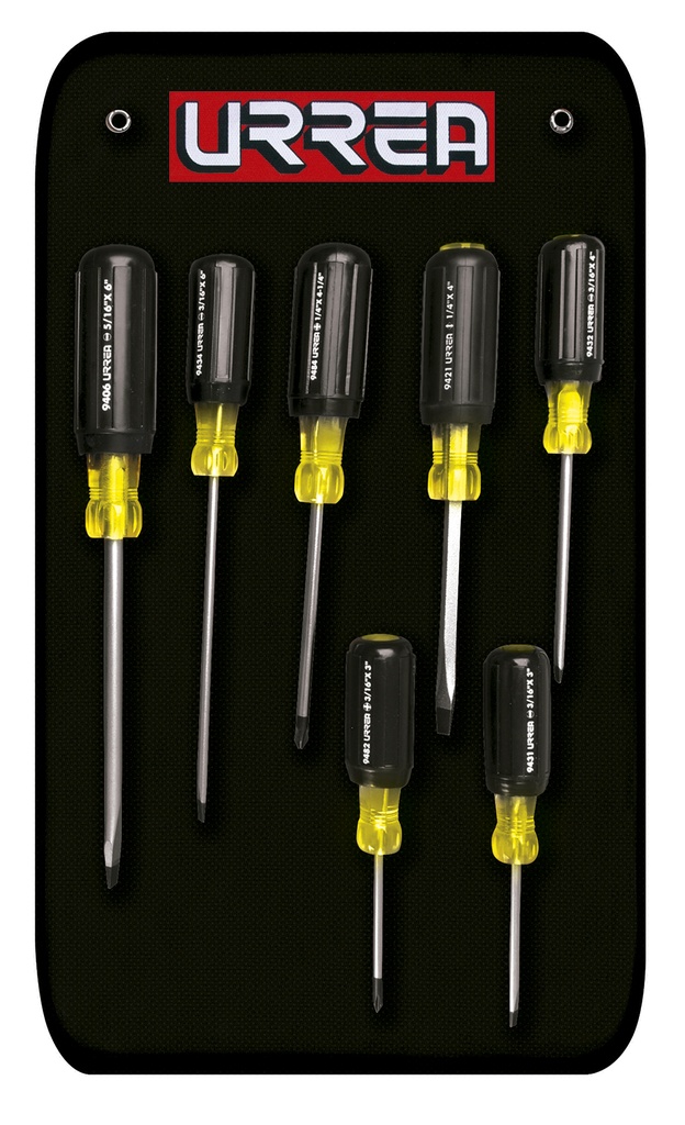 Juego de destornilladores con mango cushion grip, combinados, 7 piezas en estuche Urrea