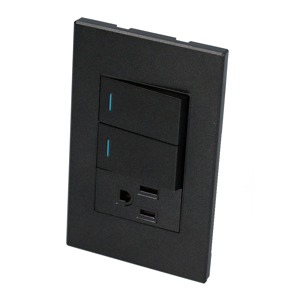 Placa 2 Interruptor 1 contacto 1/3, línea Premium, color negro Surtek