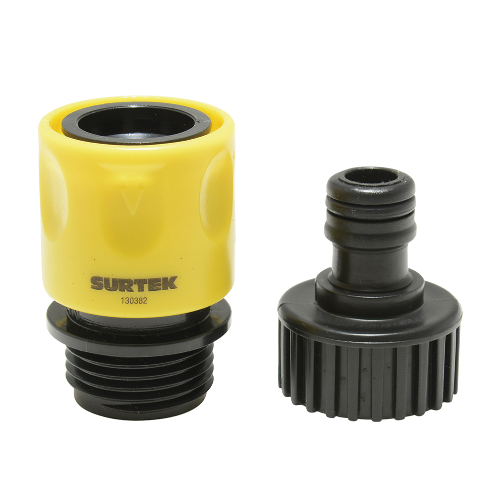 Juego de conectores para grifo con sistema clic y adaptador 3/4" GHT, 2 piezas Surtek