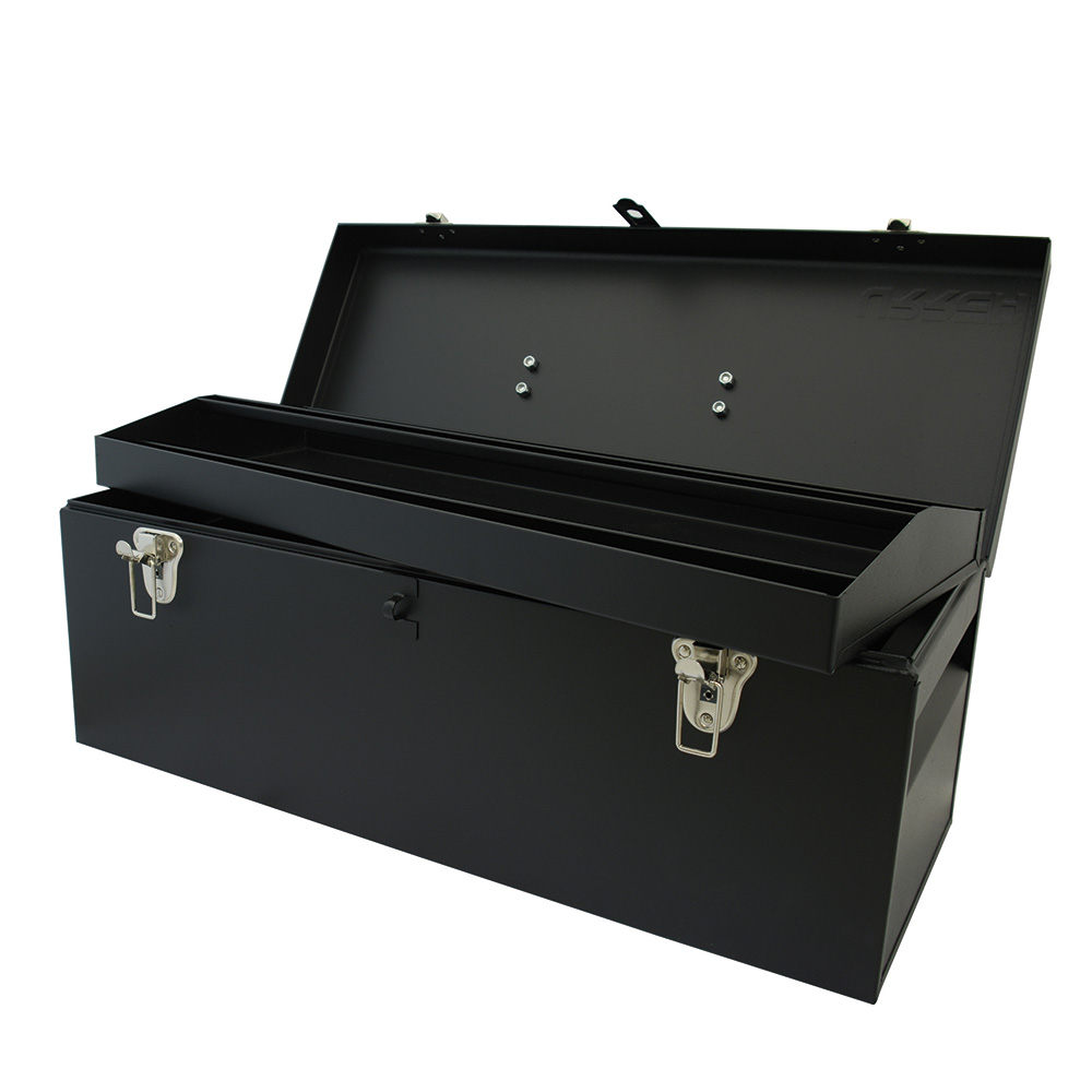 Caja portaherramientas metálica con asa metálica color negro  24" x 9" x 9" Urrea