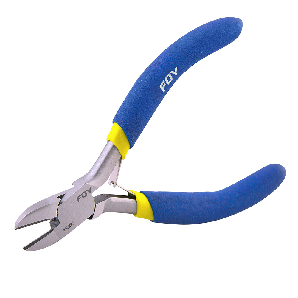 Mini pinza para electrónica con mango de vinil de 4-5/16", corte diagonal Foy