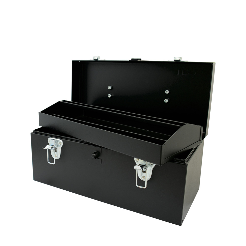 Caja portaherramientas metálica con asa metálica color negro 16" x 7" x 7" Urrea