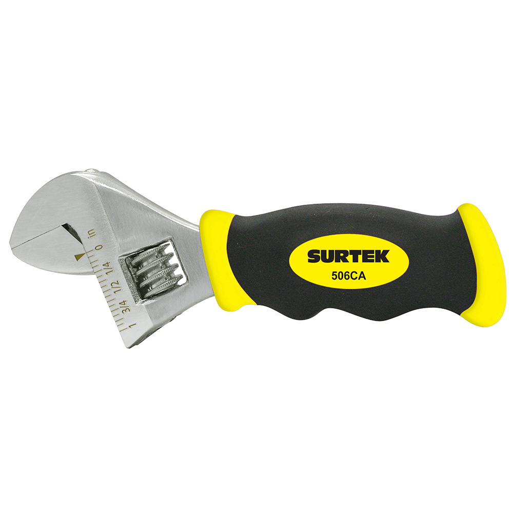 Llave ajustable cromada corta con mango Rubber grip 6" Surtek