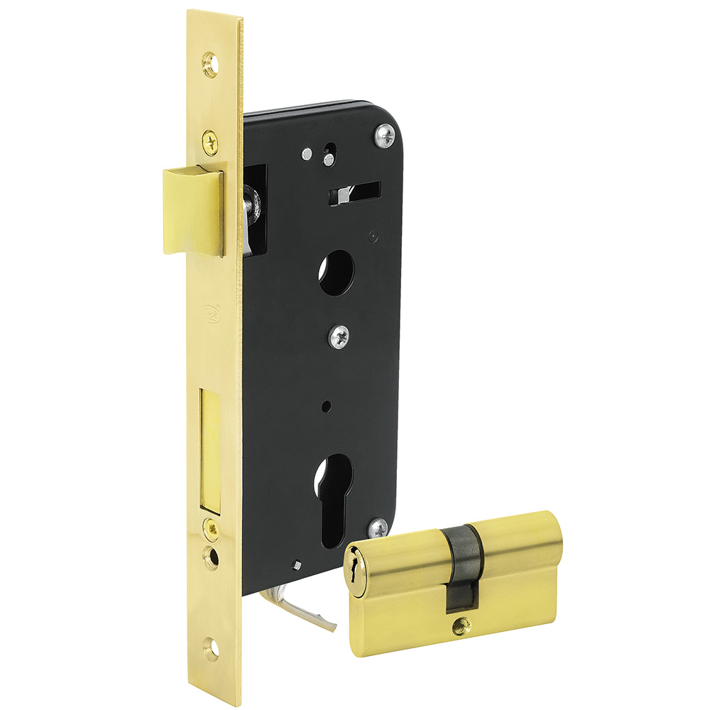 Mecanismo de embutir función doble, latón brillante, llave de puntos Lock