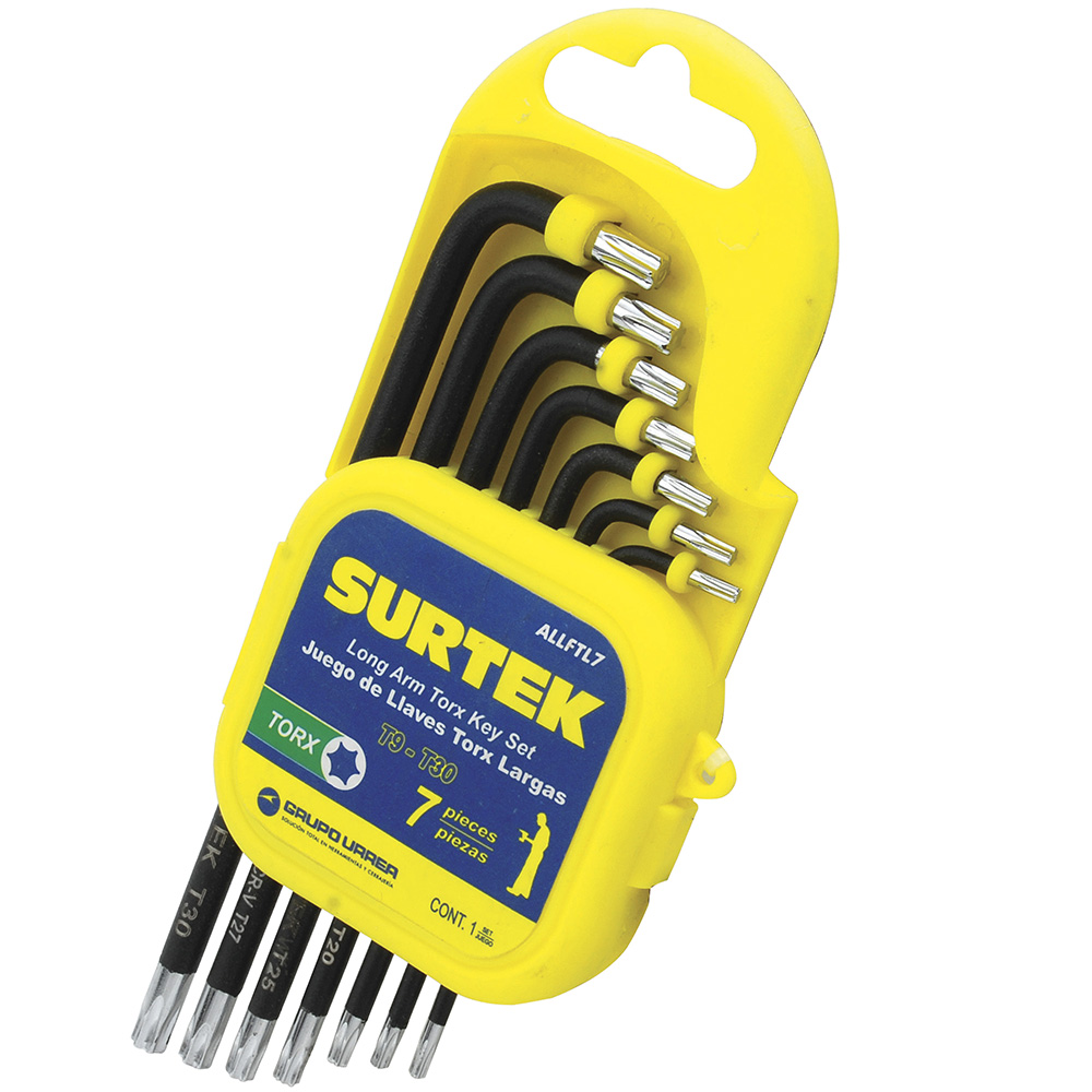 Juego de llaves hexagonales tipo "L", Torx, largas, 7 piezas en rack Surtek