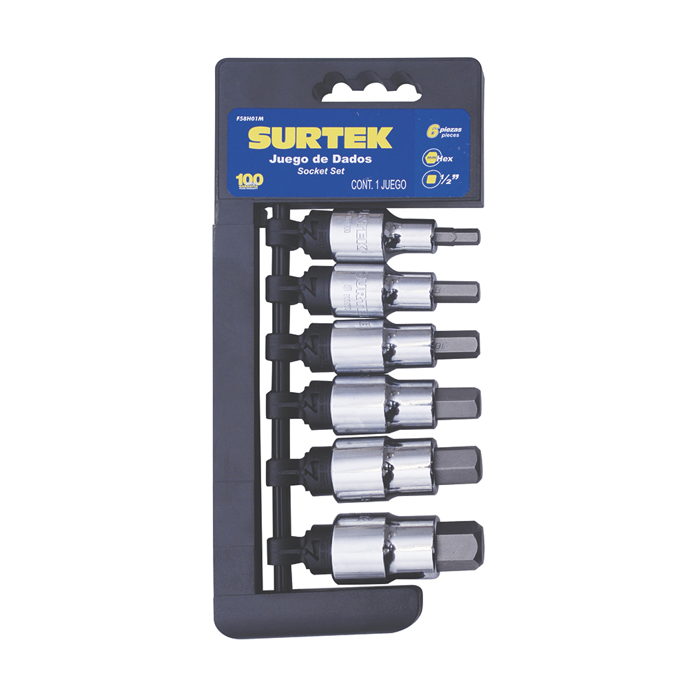 Juego de dados con punta hexagonal cuadro de 1/2", métricos, 6 piezas Surtek