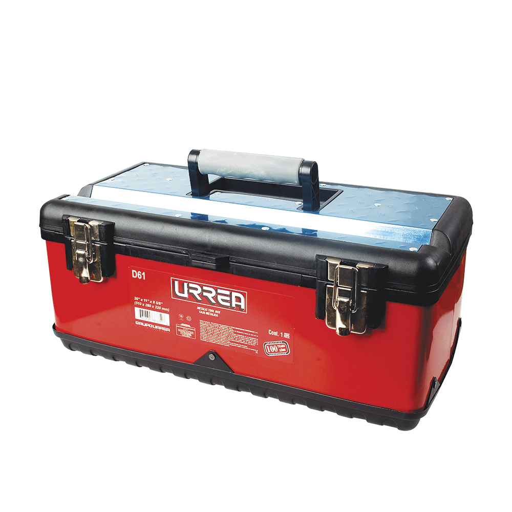 Caja portaherramientas metálica-plástica color rojo/negro 20" x 11" x 8" Urrea