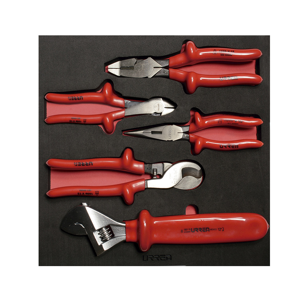 Juego de pinzas y llave ajustable 1000 V 5 piezas, charola CH220-C Urrea