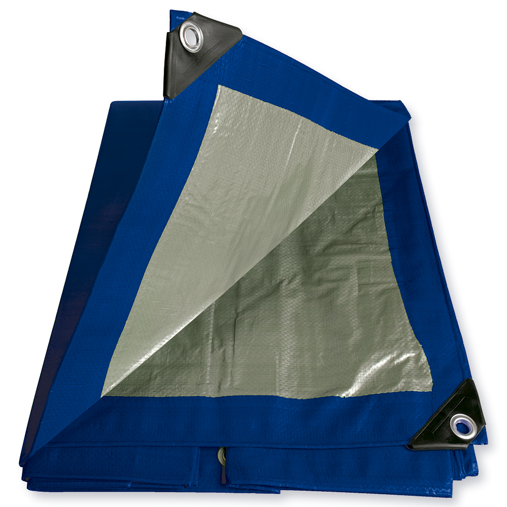 Lona de polietileno color azul con fondo plata, 2.74 x 3.65 m Foy