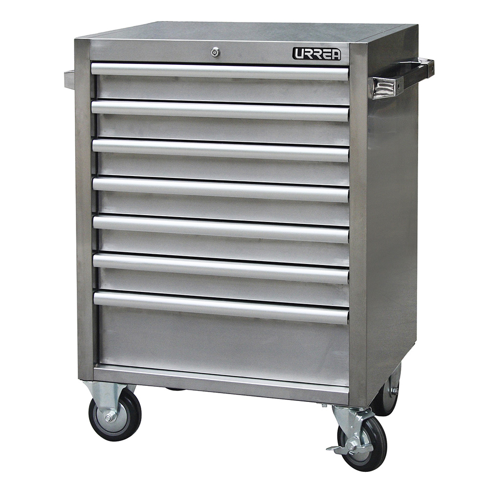 Gabinete acero inoxidable móvil 7 gavetas serie H 27" Urrea