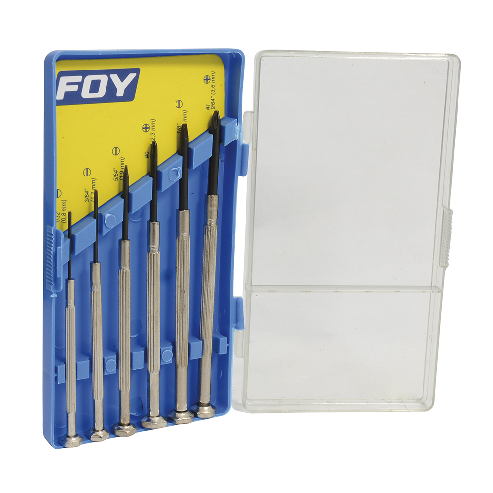Juego de destornilladores de precisión combinados, 6 piezas en caja plástica Foy