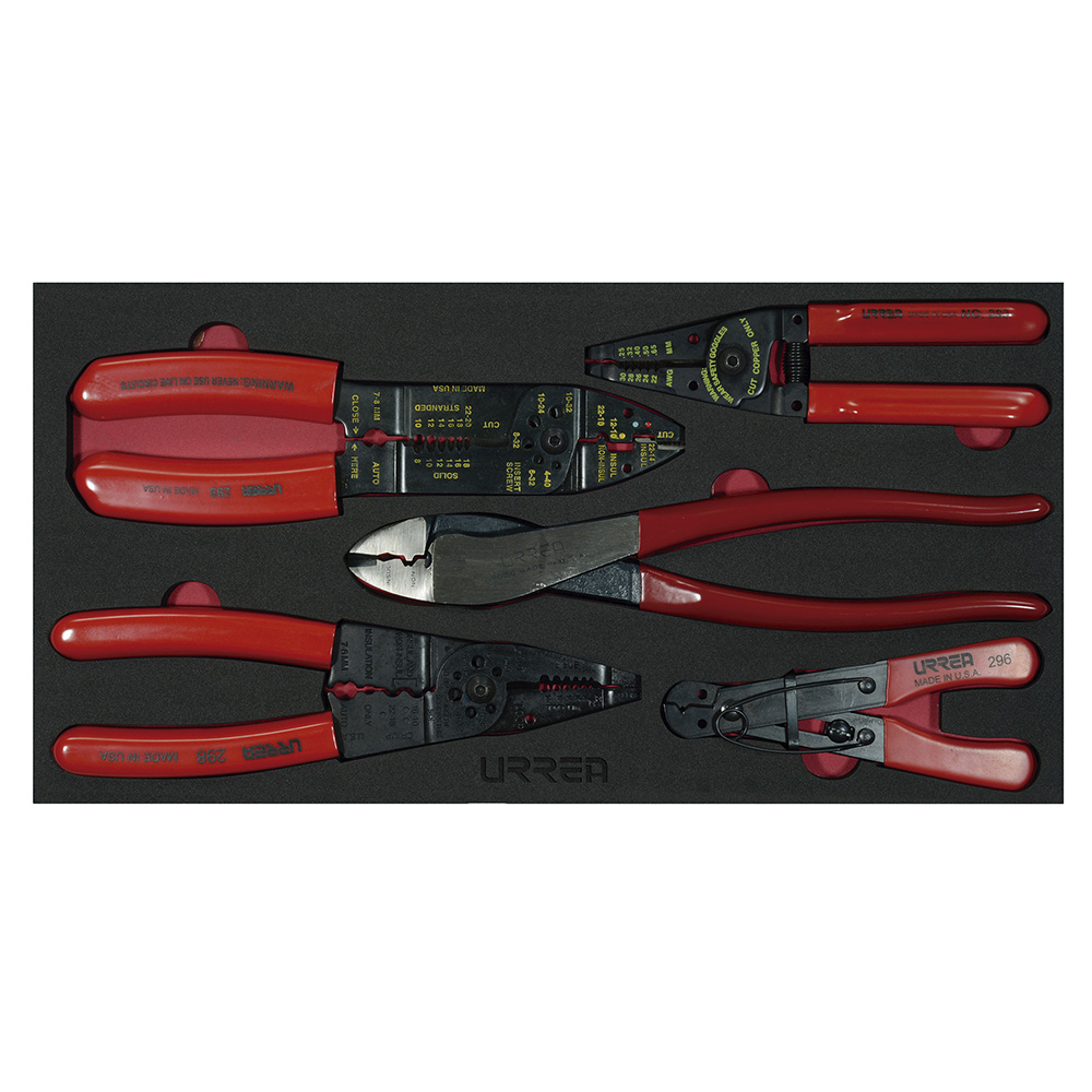 Juego de pinzas pela cable 5 piezas, charola CH130-C Urrea