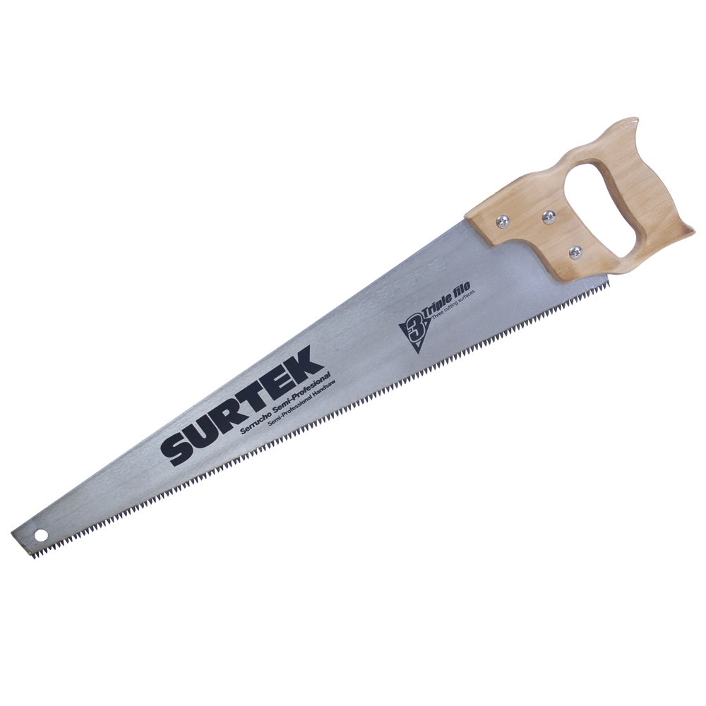Serrucho triple filo con mango de madera de 24". Surtek