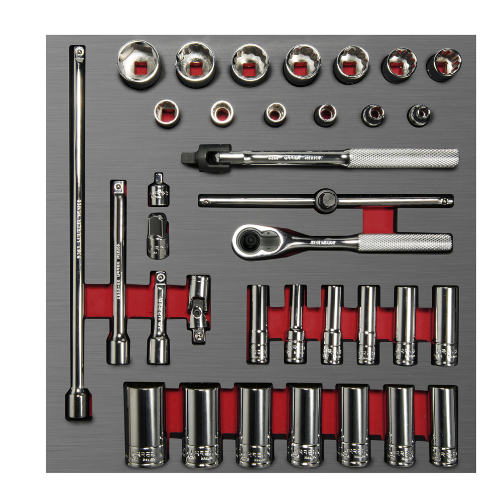 Juego de dados cortos,largos y accesorios cuadro de 3/8" métricos 35 piezas, CH202L-C Urrea