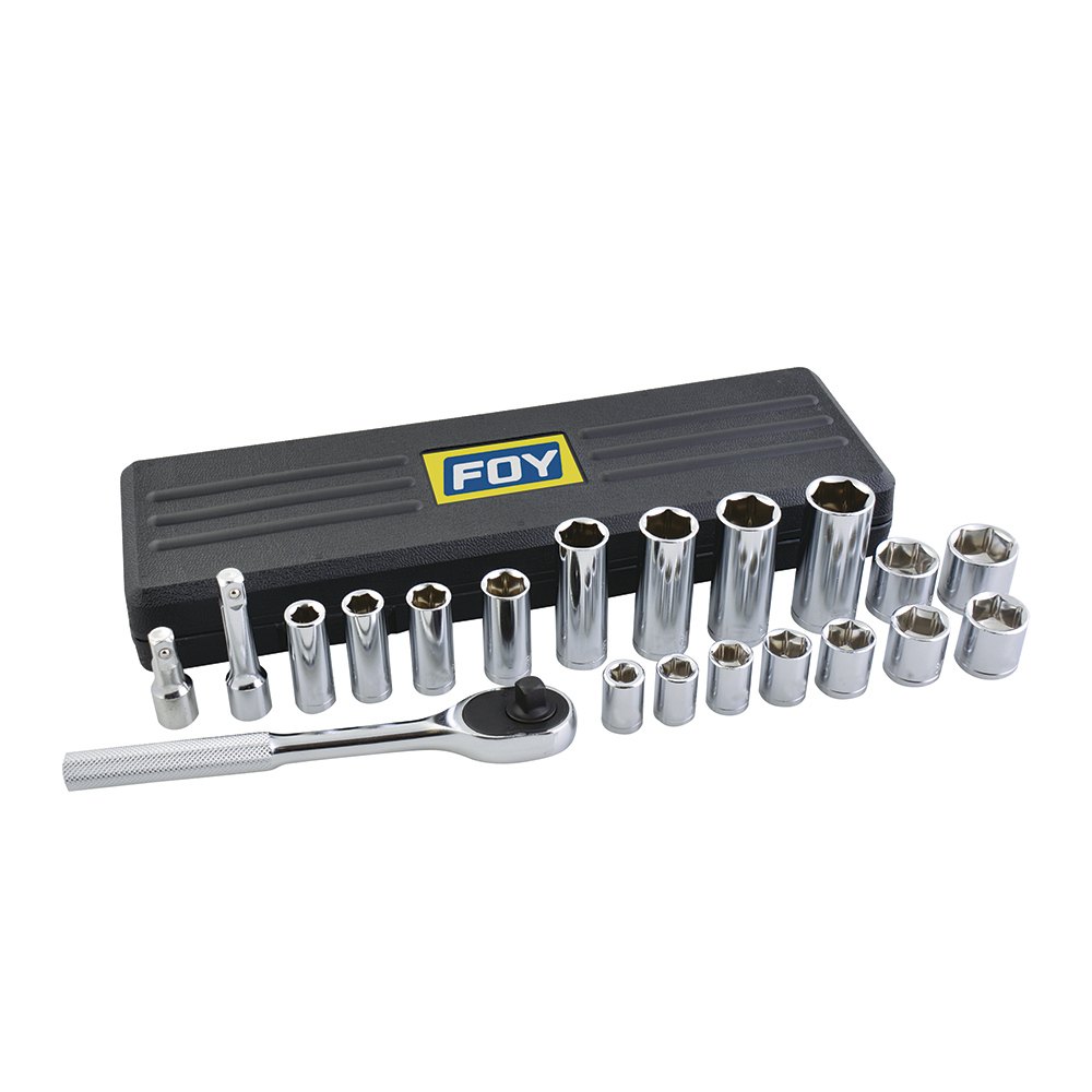 Juego de dados y accesorios cuadro de 3/8" en pulgadas, 20 piezas Foy