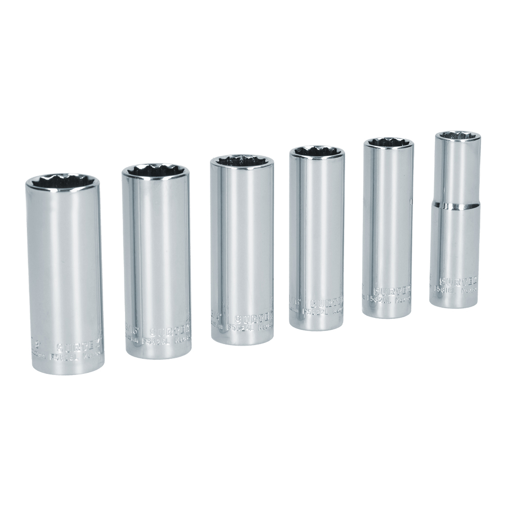 Juego de dados largos cuadro de 1/2" 12 puntas, en pulgadas, 6 piezas Surtek