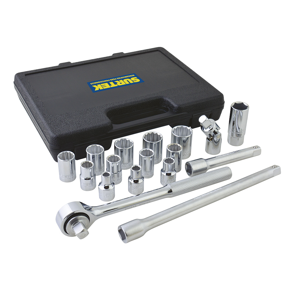 Juego de dados cuadro de 1/2" en pulgadas, 12 puntas, 14 piezas Surtek