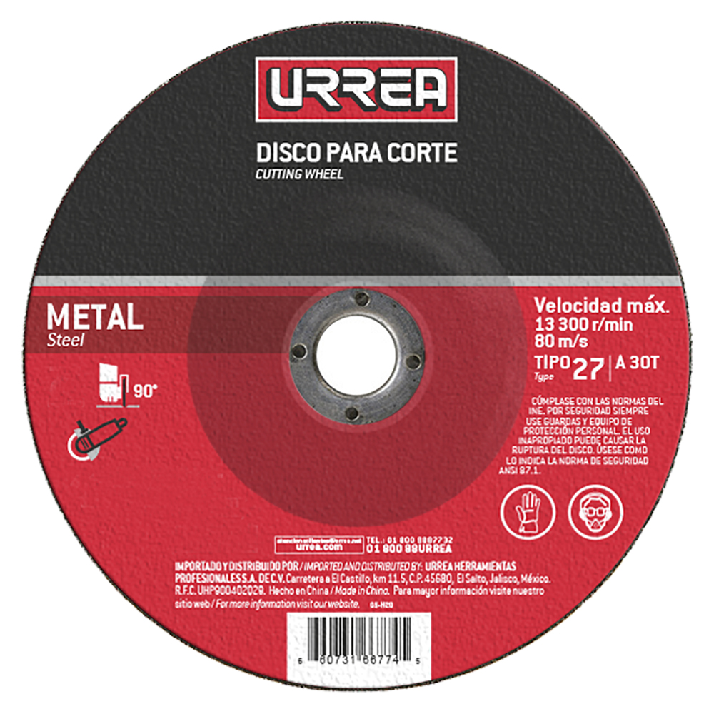 Disco abrasivo tipo 27 para metal 7" x 1/8" Urrea