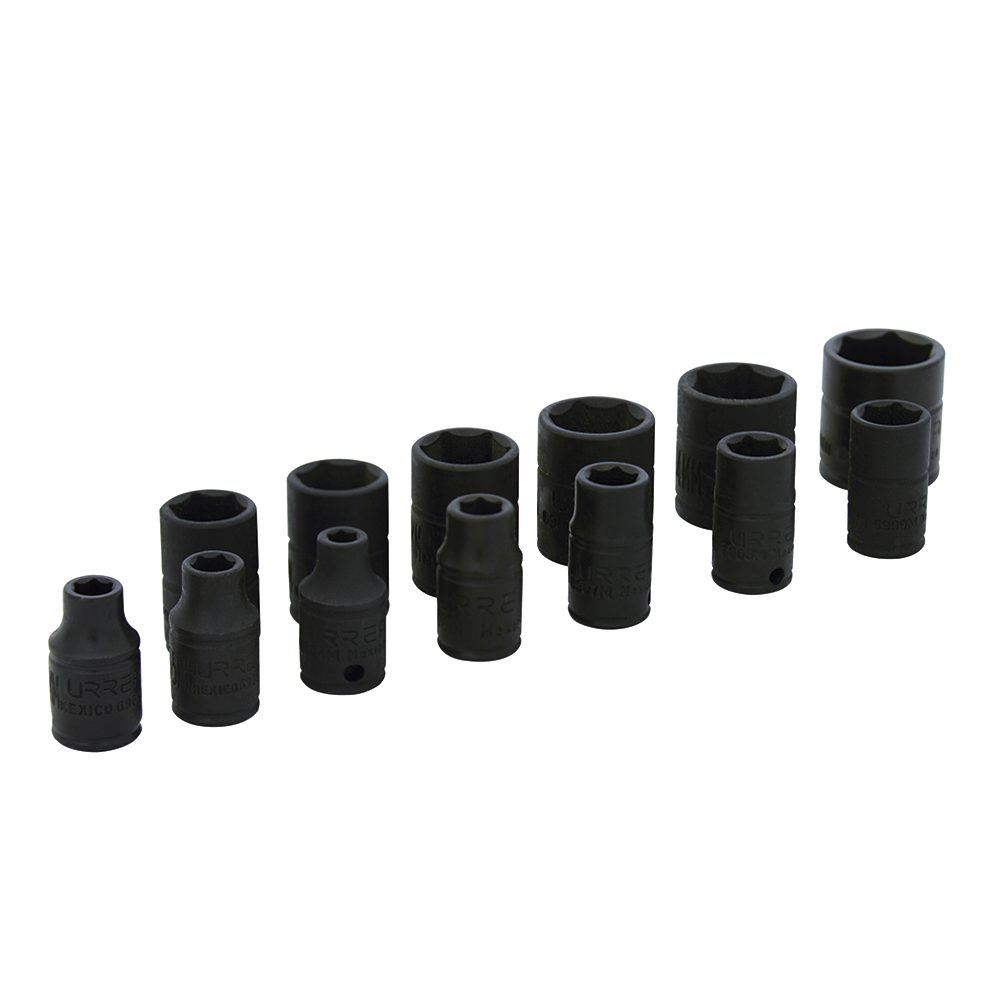 Juego de dados de impacto cuadro de 1/4", 6 puntas, métricos, 13 piezas Urrea