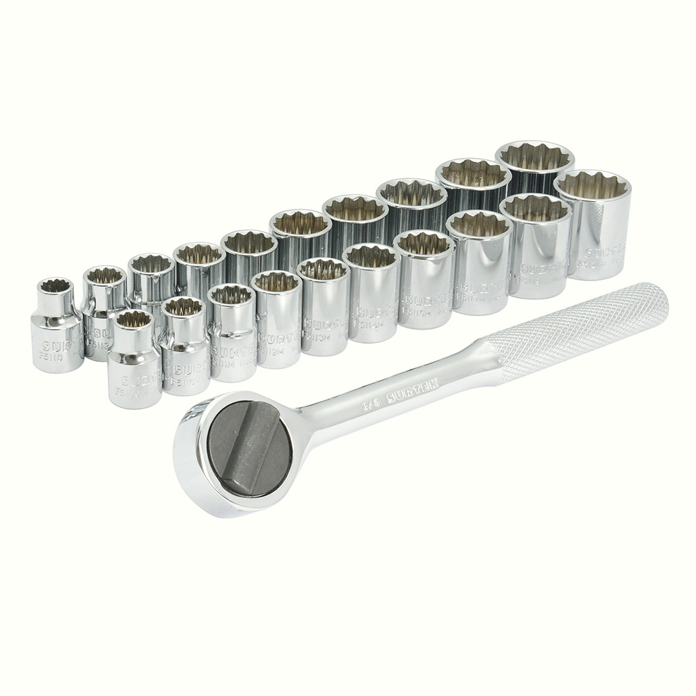 Juego de dados y accesorios cuadro de 3/8" combinado, 21 piezas Surtek