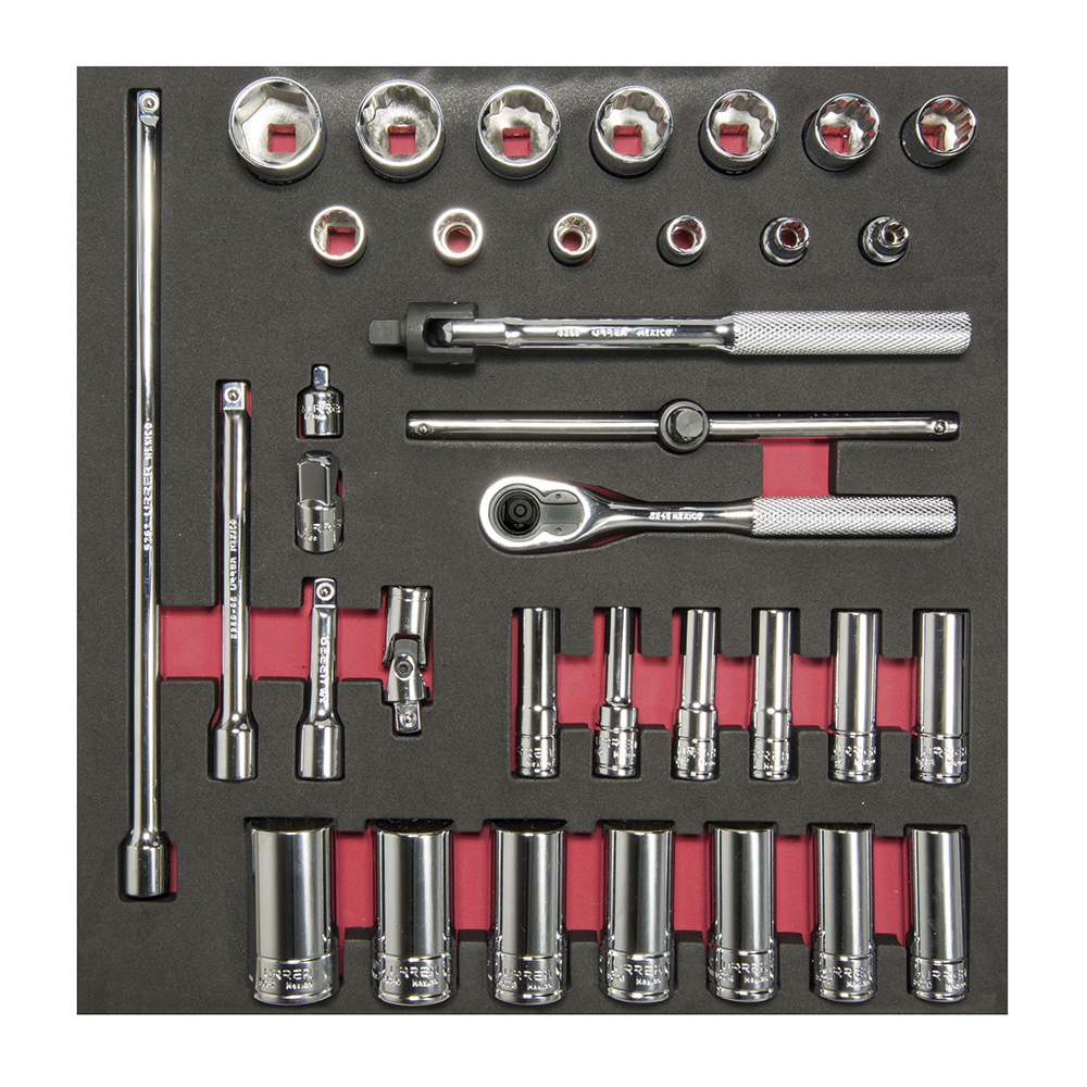 Juego de dados cortos,largos y accesorios cuadro de 3/8" en pulgadas 35 piezas,CH201-C Urrea