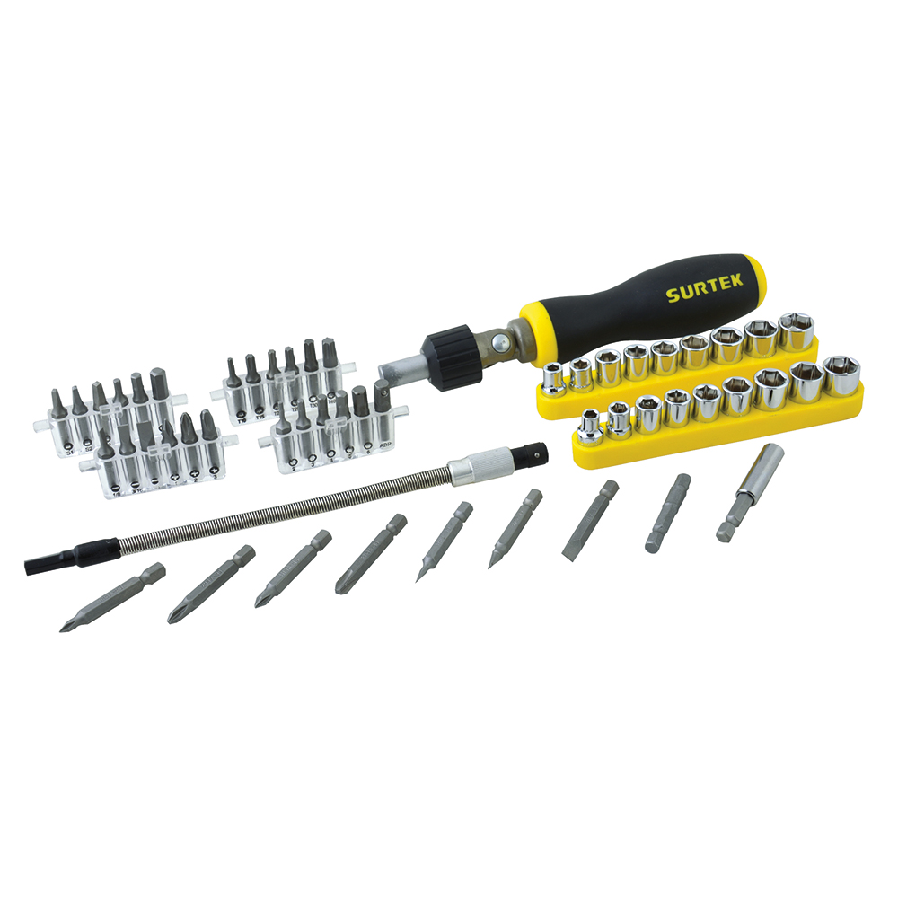 Juego de puntas y accesorios hexágono de 1/4", 53 piezas en caja plástica Surtek