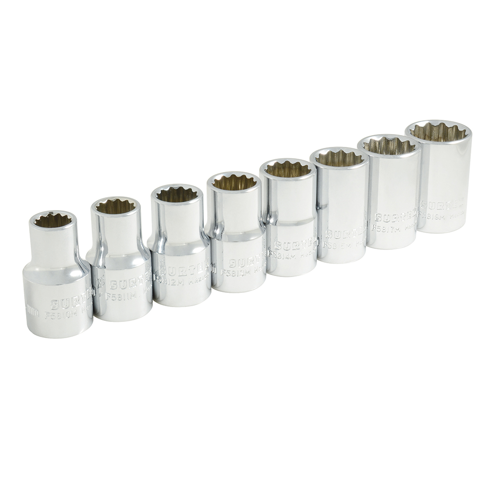 Juego de dados cuadro de 1/2", 12 puntas, métricos, 8 piezas Surtek