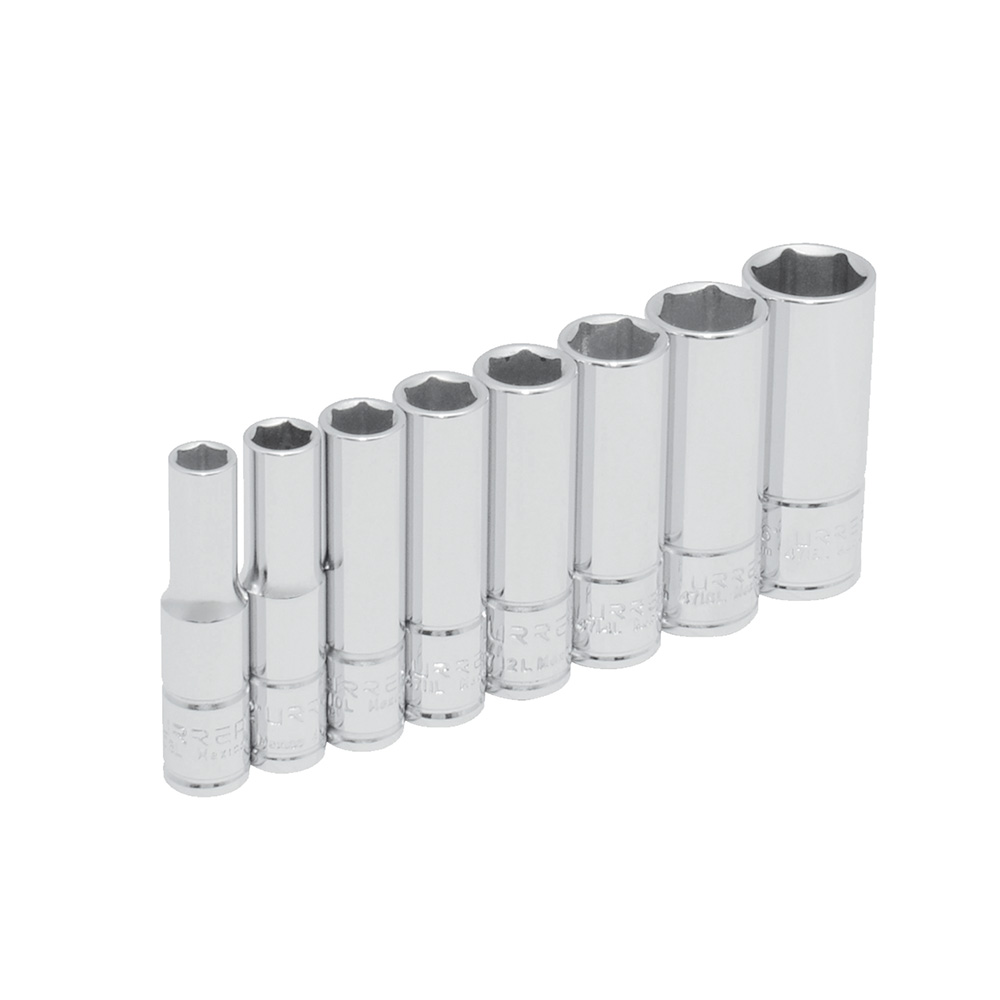 Juego de dados largos cuadro de 1/4", 6 puntas, en pulgadas, 8 piezas Urrea