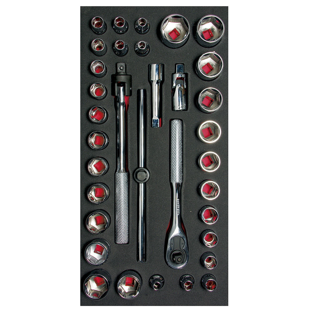 Juego de dados cortos y accesorios cuadro de 3/8" combinados 34 piezas, CH104-C Urrea