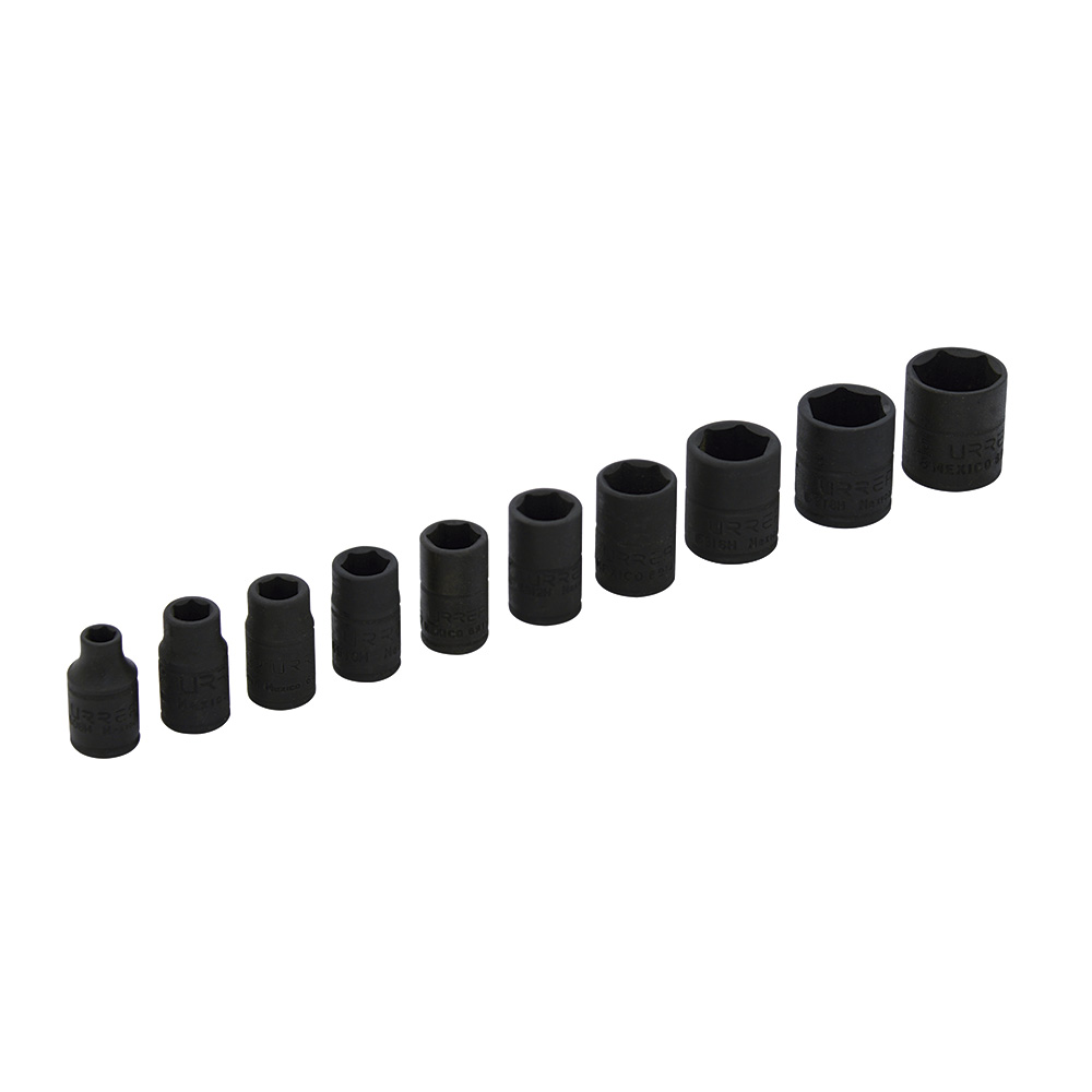 Juego de dados de impacto cuadro de 1/4", 6 puntas, en pulgadas, 10 piezas Urrea