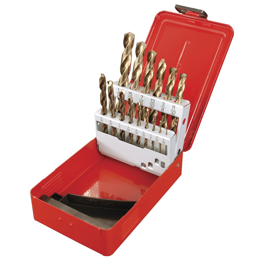 Juego de brocas con cobalto de acero de alta velocidad zanco recto, 15 piezas Urrea