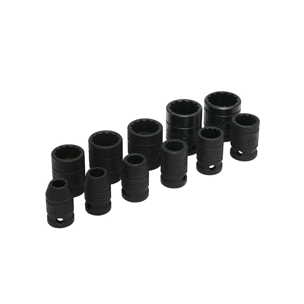 Juego de dados de impacto cuadro de 1/2", 12 puntas, en pulgadas, 11 piezas Urrea