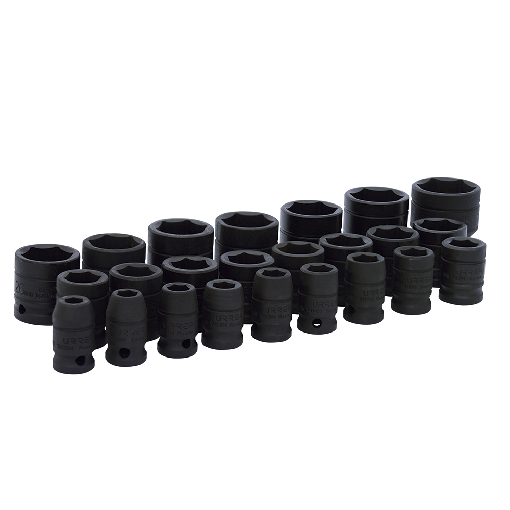 Juego de dados de impacto cuadro de 1/2", 6 puntas, métricos, 24 piezas Urrea