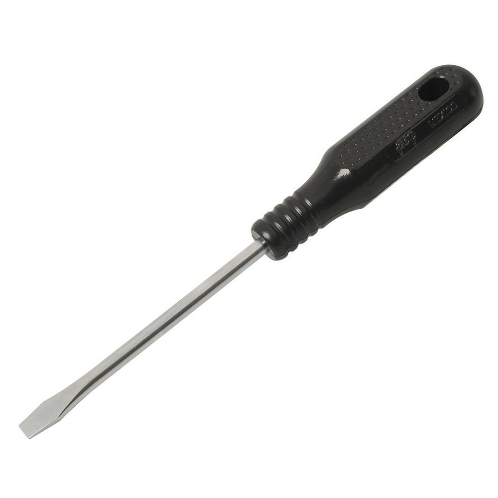 Destornillador con mango negro, punta plana barra redonda 3/16" x 4" Foy