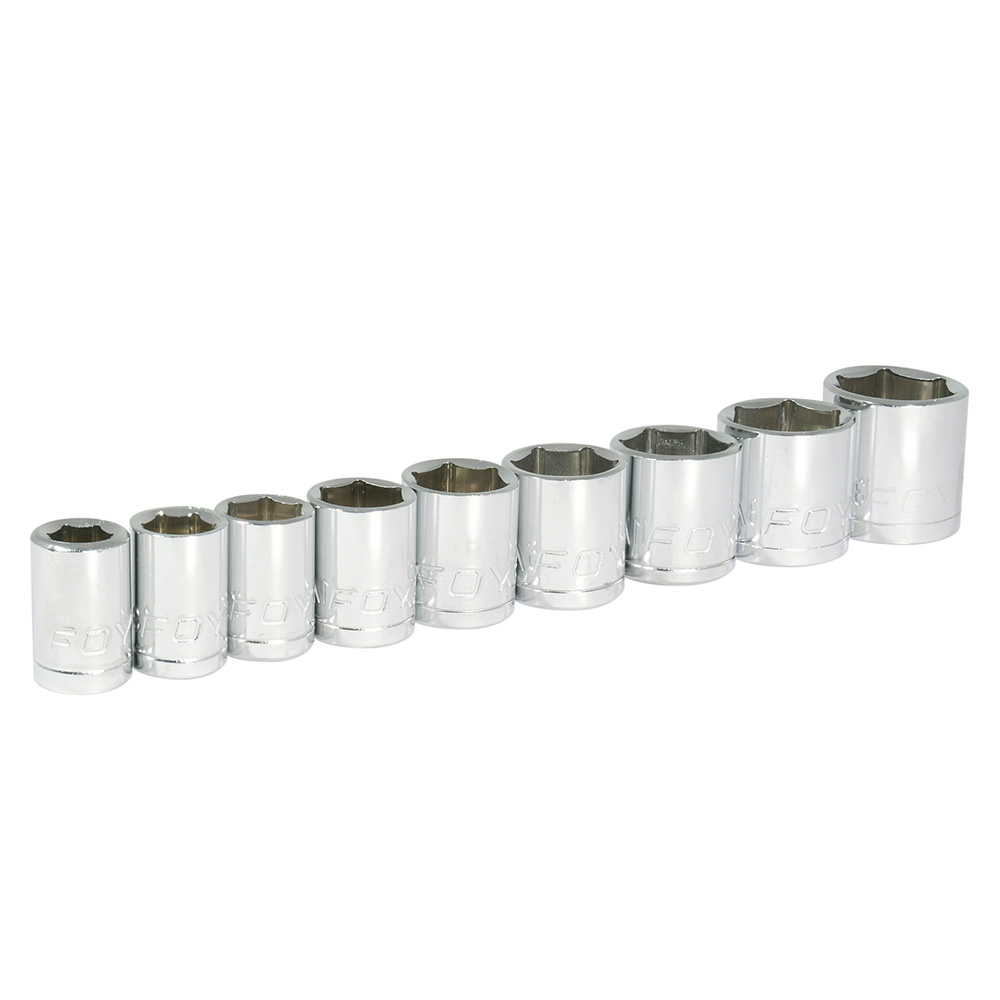 Juego de dados cuadro de 3/8", 6 puntas, en pulgadas, 9 piezas Foy