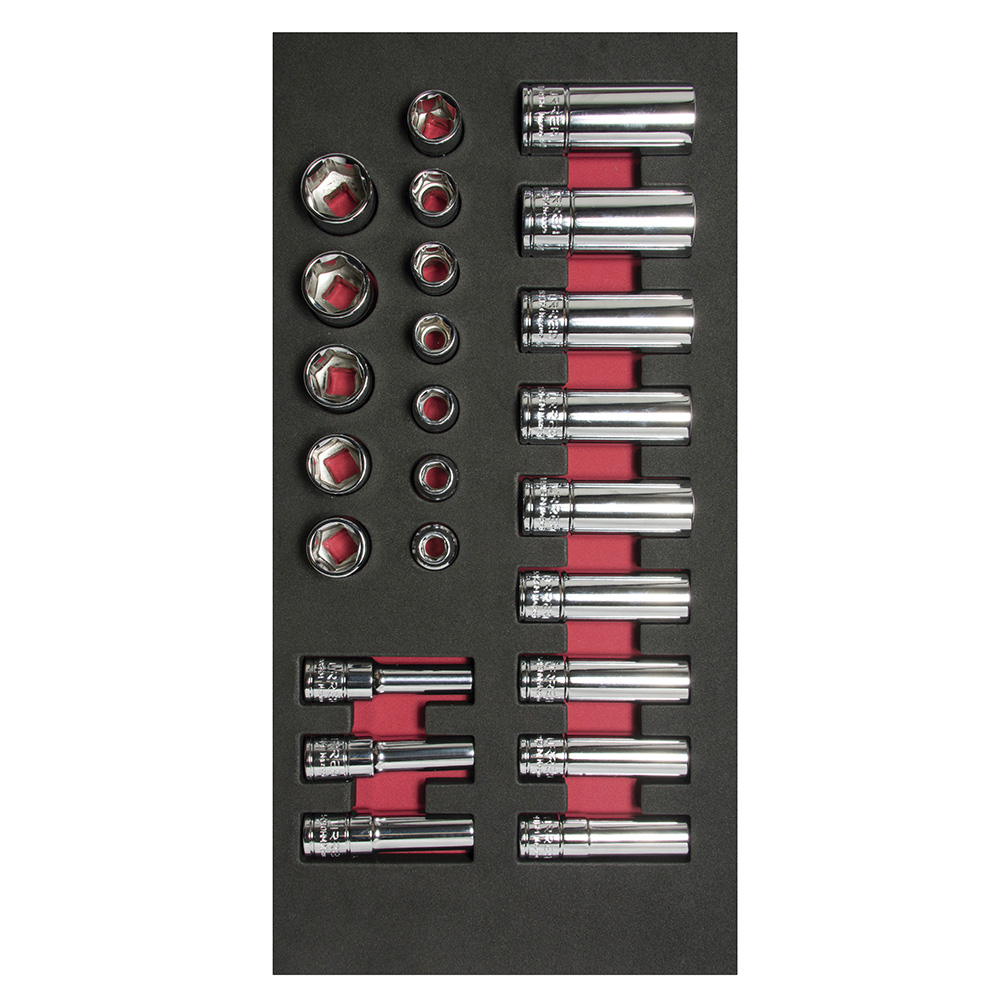 Juego de dados cortos y largos cuadro de 3/8" métricos 24 piezas, CH107-C Urrea