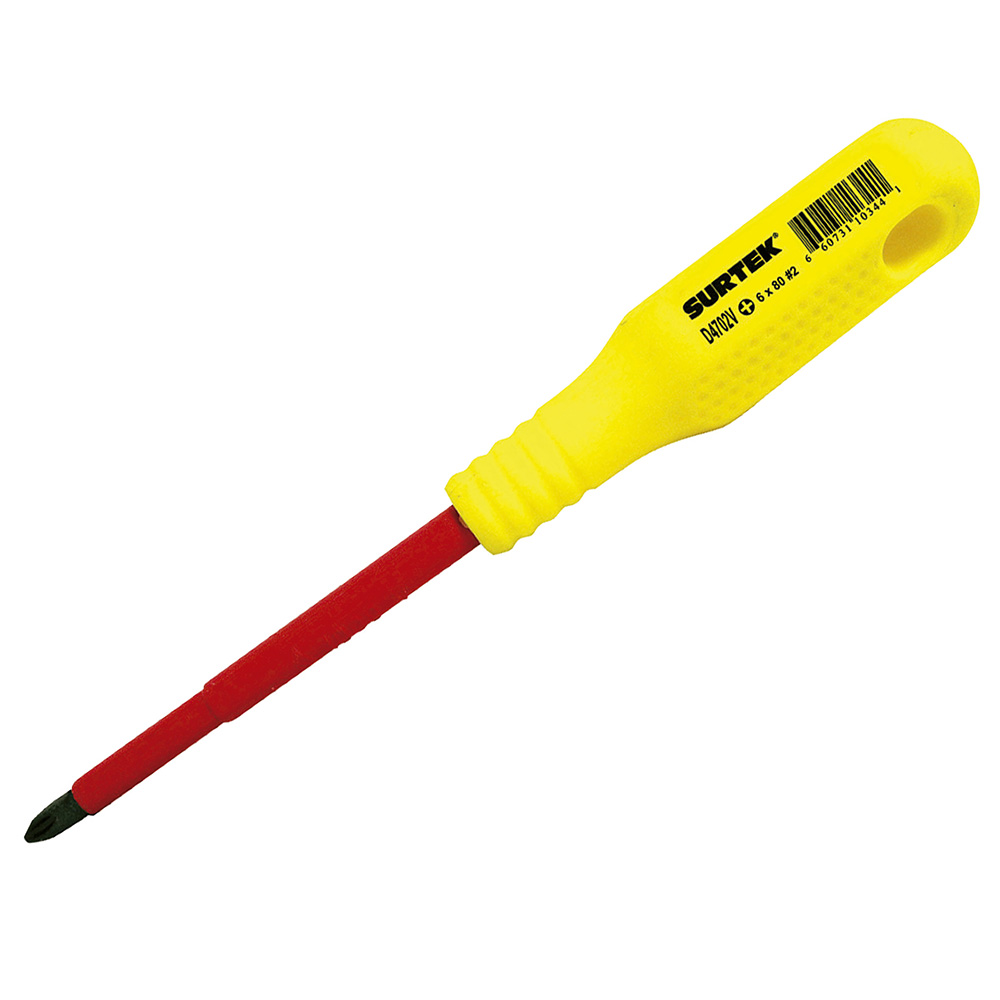 Destornillador con mango amarillo dieléctrico, punta phillips 1000 V #2 x 4" Surtek