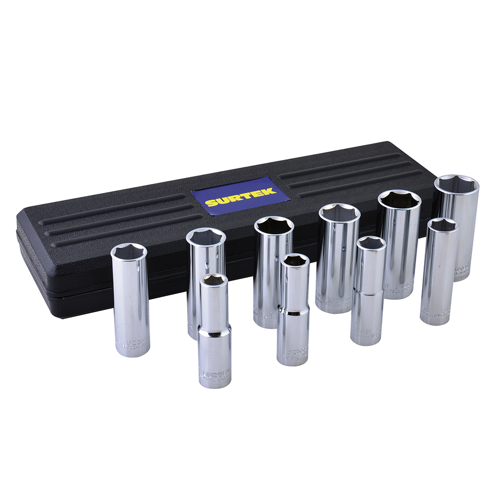 Juego de dados y accesorios cuadro de 1/2" métrico, 17 piezas Surtek