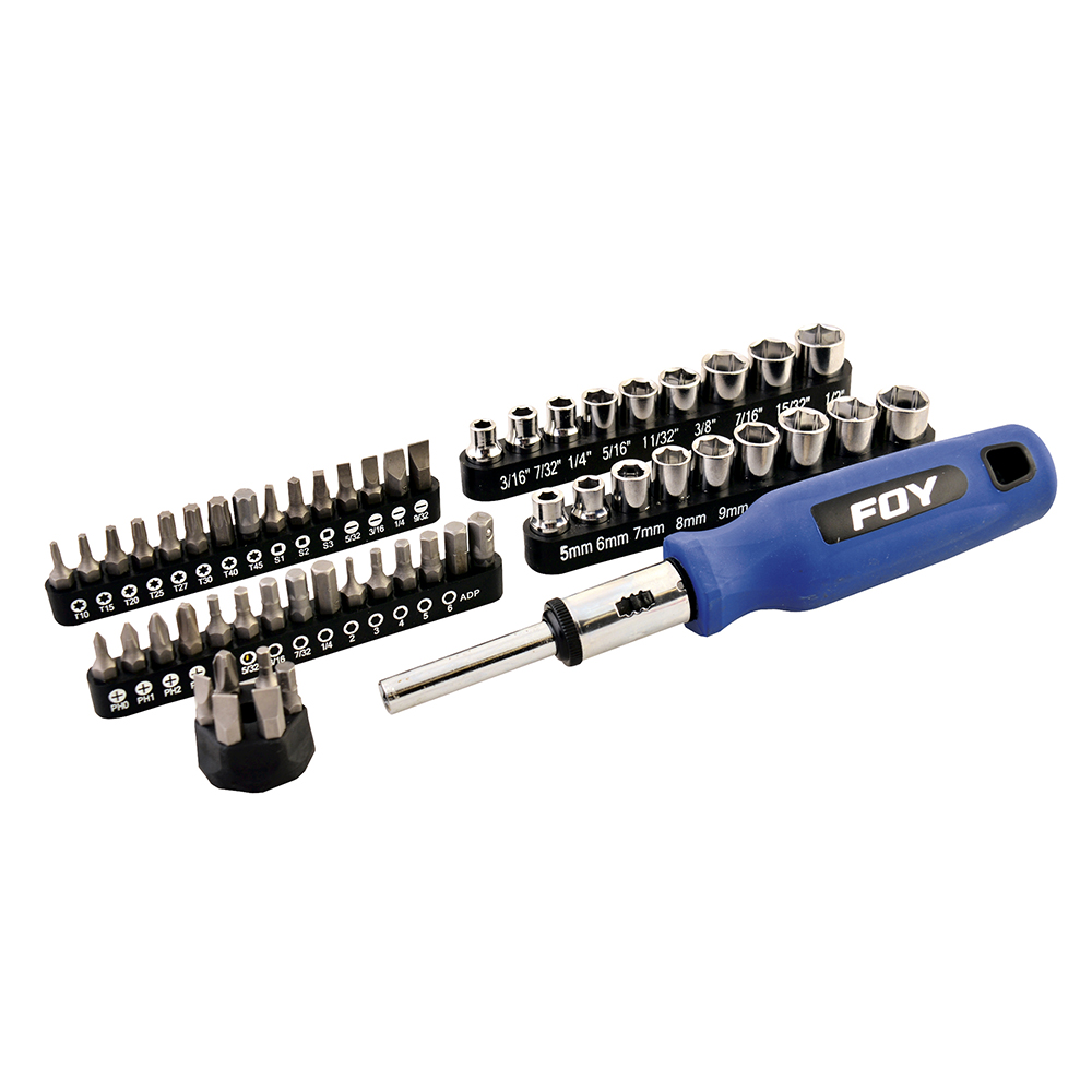 Juego de puntas y accesorios hexágono de 1/4", 56 piezas en blíster Foy