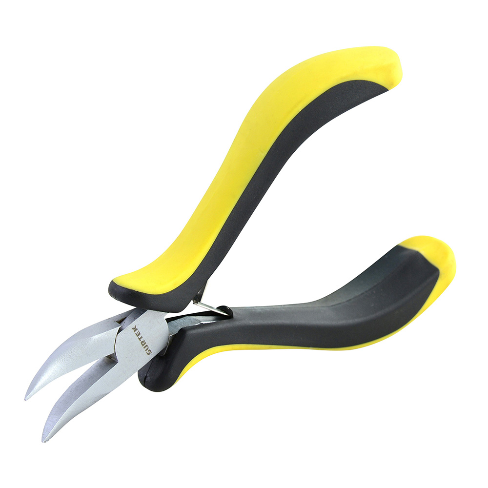 Mini pinza para electrónica con mango bimaterial de 4-3/4" punta curva Surtek