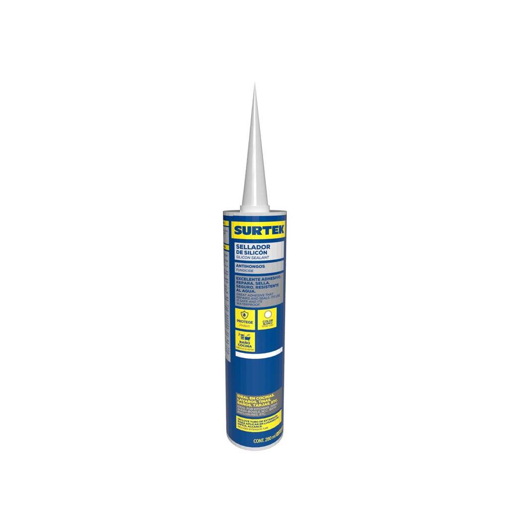 Silicón para baño y cocina color blanco, 280 ml Surtek