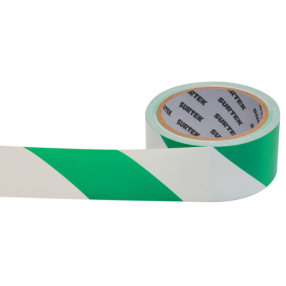 Cinta de señalización de adhesivo acrílico ancho 2" de 18 m, color blanco/verde Surtek