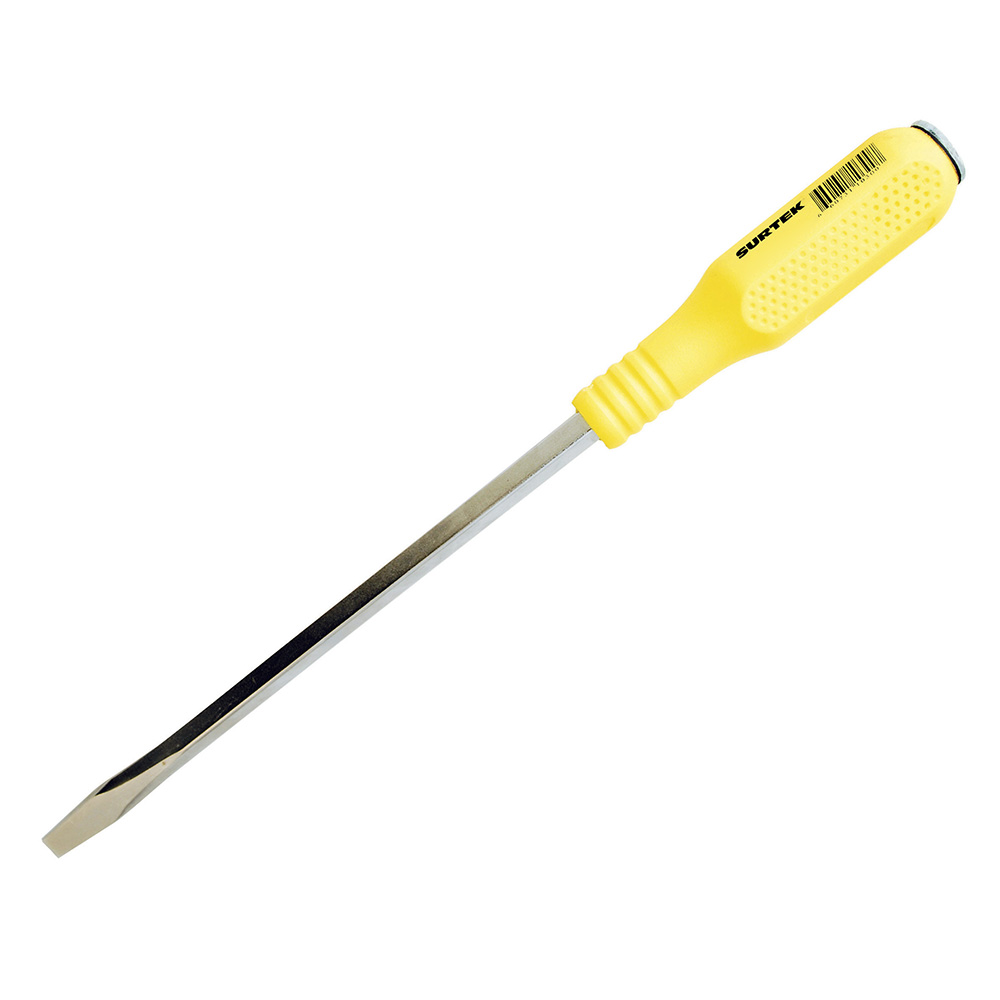 Destornillador con mango amarillo de golpe, punta plana barra cuadrada 1/4" x 4" Surtek