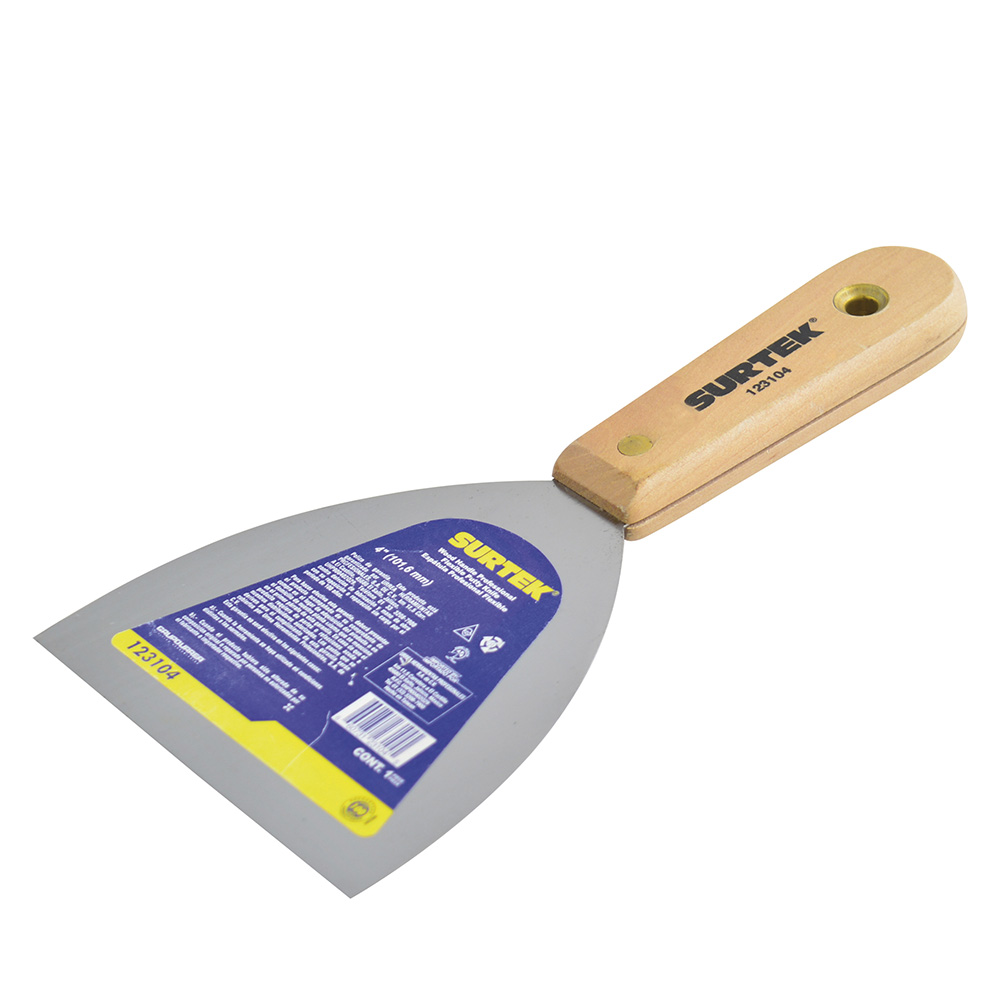Espátula flexible de acero de alto carbón con mango de madera 4" Surtek