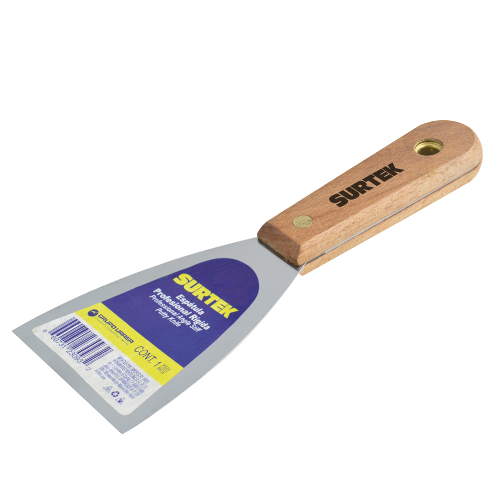 Espátula rígida de acero de alto carbón con mango de madera 1" Surtek
