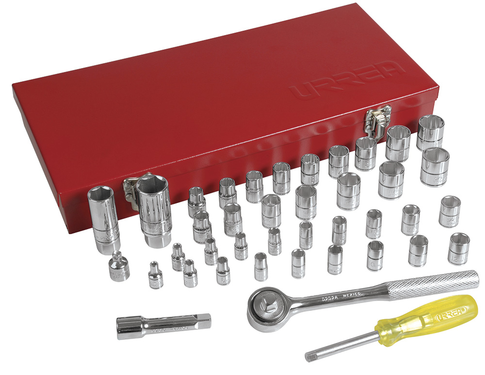 Juego de dados y accesorios cuadro de 1/4" y 3/8" combinado, 41 piezas Urrea