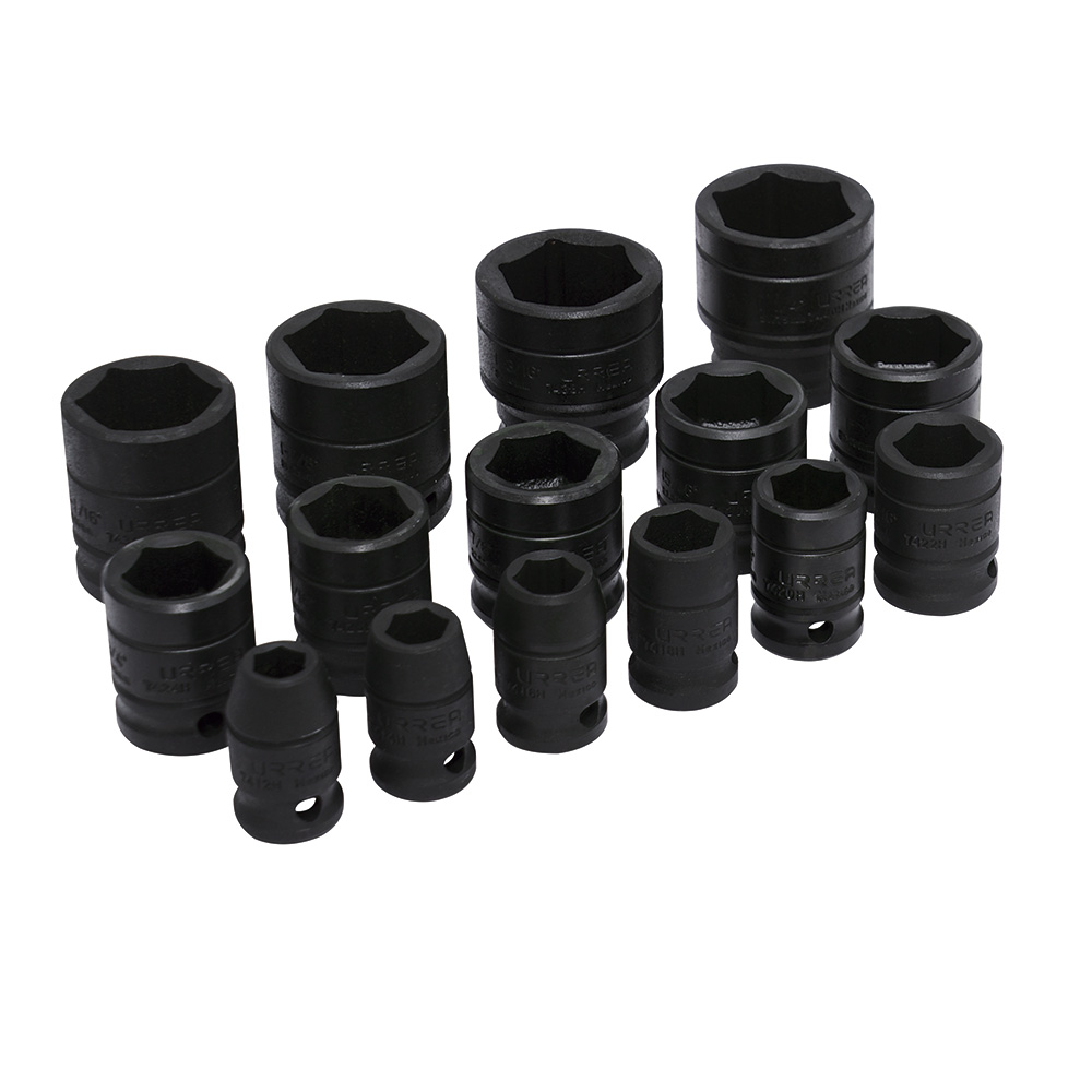 Juego de dados de impacto cuadro de 1/2", 6 puntas, en pulgadas, 15 piezas Urrea