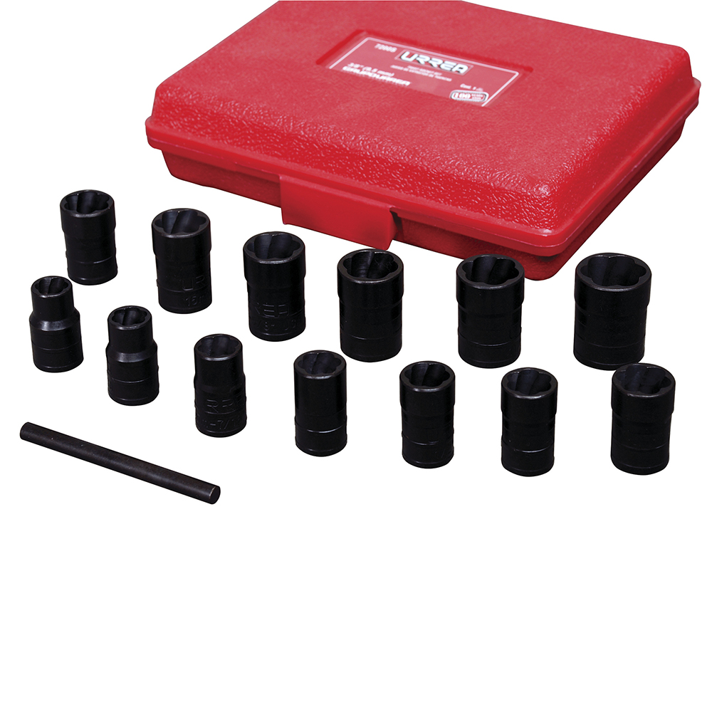 Juego de extractor tuercas barridas 3/8", 14 piezas Urrea