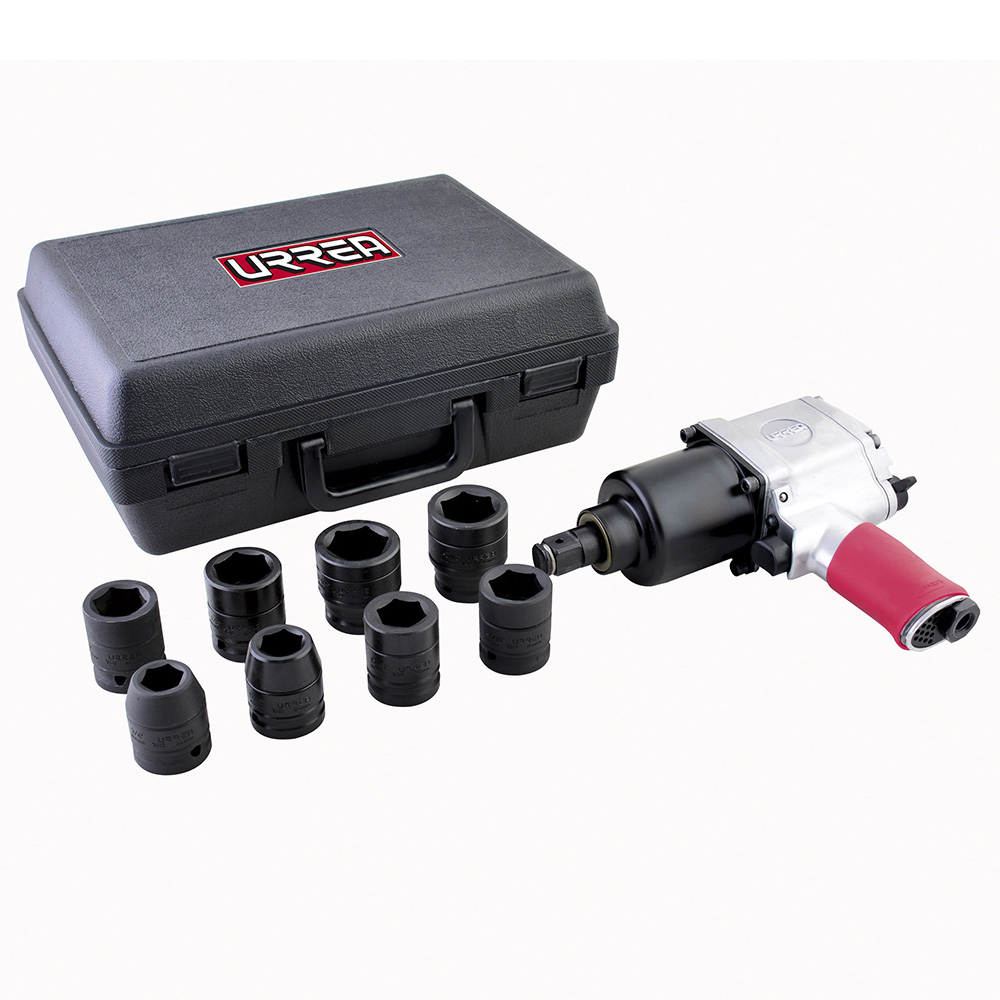 Juego de pistola de impacto neumática cuadro de 3/4" y accesorios métricos, 10 piezas Urrea